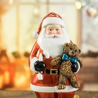 Santa Claus Figurine with Bear - 18cm Festive Resin Christmas Decoration thumbnail