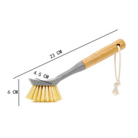 Eco-Friendly Dish Scrub Brush Set - Gray 2 PCS, Natural Bamboo Handle with Durable Bristles, Random Rope Color thumbnail