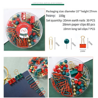 B41025 Christmas Stationery Set - Festive Binder Clips, Paper Clips, and Push Pins in Holiday Colors(2 set) thumbnail