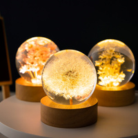 Luminous 3D Dandelion Crystal Ball Beech Wood Stand Base Preserved Flower Sphere Ball Desktop Ornaments Bithday Christmas Gifts thumbnail
