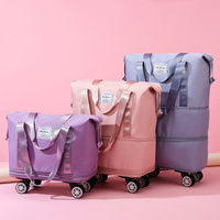 Blue Large Capacity Foldable Travel Bags with Wheels - Lightweight Waterproof Duffel Totes thumbnail