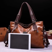 Classic Vintage PU Leather Handbag-Spacious Shoulder and Crossbody Tote for Women (Brown) thumbnail