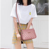 Red PU Leather Quilted Crossbody Bag for Women - Compact Multi-Compartment Shoulder Purse thumbnail
