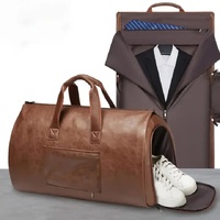 Brown PU Leather Travel Duffel Bag - Large Capacity Waterproof Suit Bag with Shoe Compartment thumbnail