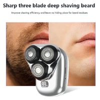 TS-099 Blue Rechargeable Electric Rotary Shaver for Men with LED Display, USB Charging Cable, and Cleaning Brush - Compact & Portable Design thumbnail
