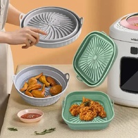 3D Square Air Fryer Silicone Liners - Food-Grade, Non-Stick, Reusable Basket Mats for Air Fryers, Ovens, and Microwaves (4 PCS Green) thumbnail