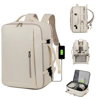 Beige Expandable Backpack with USB Port - Multi-Functional Outdoor, Commuter & Laptop Bag thumbnail