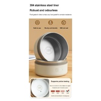 Beige 304 Stainless Steel Microwave-Safe Lunch Box Set (2-Pack) with Insulated Bag, Removable liner, 400+600ML thumbnail