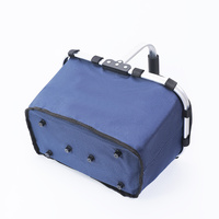 Dark Blue Portable Picnic Basket - Foldable Insulated Outdoor Shopping Basket, Meal Delivery & Takeout Carrier thumbnail