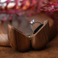 Black Walnut Wood Heart-Shaped Ring Box - Elegant Engagement & Wedding Ring Holder, Jewelry Collector's Box thumbnail