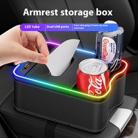 Mocha Brown Car Armrest Storage Box with LED Ambient Light - Multifunctional Tissue Holder & Organizer for Car Interior thumbnail
