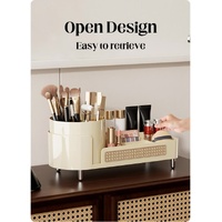 Brown Cosmetic Organizer - Rotating Desktop Makeup Brush Holder with Large Capacity Storage thumbnail
