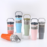Blue 30oz 304 Stainless Steel Ice Cup with Handle - Portable Car and Travel Cup, Double Insulated, for Hot & Cold Drinks thumbnail