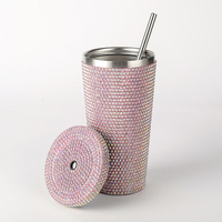 Pink Diamond-Inlaid Insulated 304 Stainless Steel Cup with Straw - Double-Walled, Rhinestone Coffee Mug, Gift Cup for Beverages thumbnail