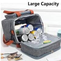 Grey Large Capacity Lunch Bag - Dual-Layer Insulated Cooler Bag for Outdoor, Picnic, and Work Use thumbnail