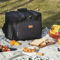 Black Large Capacity Picnic Bag - Waterproof PEVA Insulated Cooler Bag, Outdoor, Car Use, and Shoulder Crossbody Thermo Bag thumbnail