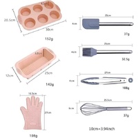 Pink 7-Piece Silicone Bakeware Set with Whisk, Spatula, Brush, Gloves, and Cake Molds for Home Baking thumbnail