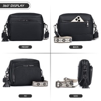 Black Vintage Multi-Zip Crossbody Bag with Card Slots and Adjustable Strap, Minimalist Solid Color Shoulder Bag thumbnail