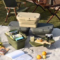 Grey Foldable Outdoor Picnic Basket with Lid and Tabletop, Camping Storage Box, Car-Friendly Organizer thumbnail
