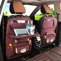 Rose Madder Leather Car Backseat Organizer with Foldable Tray Table & Trash Bag - Multi-functional Car Storage Solution thumbnail