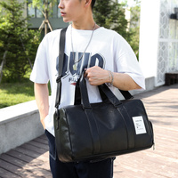 Black Men's Large-Capacity PU Leather Gym Bag - Travel, Shoulder, and Duffel Bag for Fitness and Yoga thumbnail