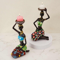 Green European Resin African Woman Candle Holders - Decorative Tabletop Candle Stands for Coffee Bars & Home Decor thumbnail