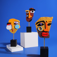 Yellow Modern Abstract Man Facce Sculpture - Colorful Resin Art Statue for Home & Office Decor thumbnail