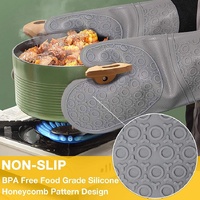 Red 3-Piece SetBPA-Free Non-Slip Silicone Oven Mitts - Heat Resistant Gloves with Honeycomb Pattern for Kitchen Safety thumbnail