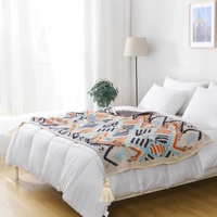 130x200cm Bohemian Woven Throw Blanket - Soft Decorative Sofa Cover with Tassels for Living Room and Bedroom thumbnail