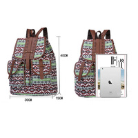 Diamond Pattern Bohemian Style Canvas Backpack - Vintage Tribal Pattern Travel Bag with Leather Straps thumbnail