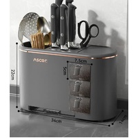 Grey All-in-One Kitchen Knife and Utensil Holder - Multi-Functional Organizer with Storage Drawers thumbnail