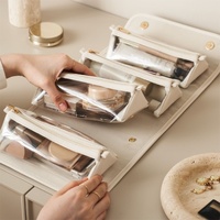 White Roll-Up Travel Makeup Bag - Compact Cosmetic Organizer with Multiple Compartments thumbnail