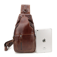 Black Men's Leather Sling Backpack - Casual Crossbody Chest Bag thumbnail