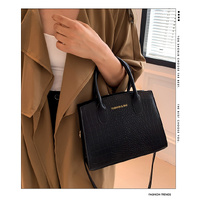 Black Elegant Faux Crocodile Leather Handbag - Stylish Tote Bag with Adjustable Strap thumbnail