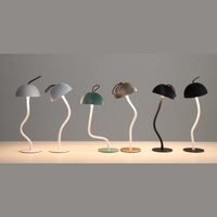 Corrugated Black Lamp Cap Elegant Curved Stem Mushroom Desk Lamp - Adjustable LED Table Light thumbnail