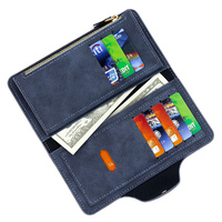 Grey Women's Long Zipper Wallet with Button Closure - PU Leather Multi-Compartment Clutch Purse thumbnail