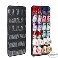 Grey Hanging Felt Shoe Organizer with 24 Clear Pockets - Anti-Rust Metal Hanger Included, Perfect for Shoes, Toys, and Accessories thumbnail
