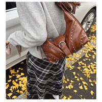 Black Vintage Studded PU Leather Shoulder Bag with Adjustable Strap thumbnail