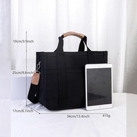 Black Stylish Canvas Briefcase Tote Bag with Large Capacity for Women thumbnail