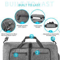 Black Large Foldable Travel Duffel Bag with Shoe Compartment and Carry Pouch - Lightweight, Durable, and Spacious thumbnail