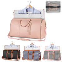 Blue Stripe Convertible Garment Duffel Bag with Leather Accents - Travel Weekender Bag for Suits and Dresses thumbnail