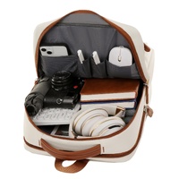 Beige Minimalist USB Charging Laptop Backpack - Elegant and Spacious Travel Bag thumbnail