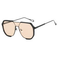 Black Frame Champagne Unisex Oversized Aviator Metal Frame Sunglasses - Retro Fashion Eyewear with AC Lenses thumbnail