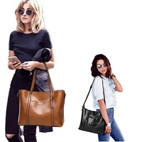 Black Fashionable Soft Leather Women's Handbag, Large Capacity Shoulder & Crossbody Tote, Casual Bucket Bag thumbnail