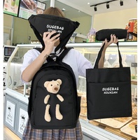 White Cute Little Bear Girls' Backpack Set - Korean Style Large Capacity School Bag for High School & Middle School Students, 4-Piece Set thumbnail