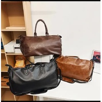Brown Solid Color Unisex Large Capacity Fitness Bag - Leather Sports Bag, Crossbody Travel Bag, Gym and Luggage Handbag thumbnail