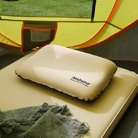 Khaki Automatic Inflatable 3D Outdoor Sponge Pillow - Portable Camping Travel Neck Cushion, Comfortable Air Mattress for Tent, Versatile Nap Pillow thumbnail