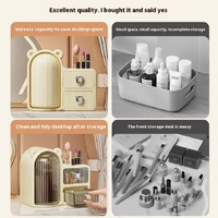 Brown Rotating Desktop Cosmetic Organizer – High-End Dustproof Wall-Mounted Storage Box with Drawer for Vanity, Makeup and Toiletries thumbnail