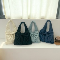 White Women's Bowknot Shoulder Bag - New Sweet Style, Large Capacity Canvas Tote Bag, Commuter Single Shoulder Handbag thumbnail