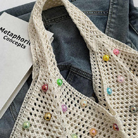 White Summer Woven Handbag – Hollow Straw Beach Tote with Colorful Beads, Lazy Style, Large Capacity Shoulder Bag for Vacation thumbnail